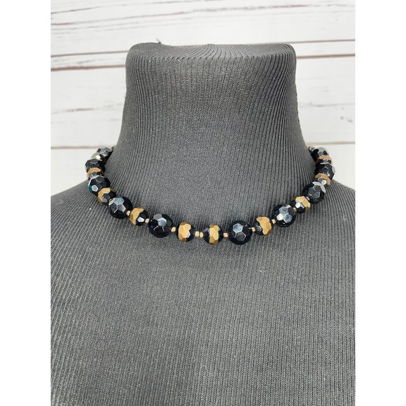 Vintage JS Signed Women's Black Iridescent Beaded Lobster Clasp Fashion Collar N - Picture 9 of 10